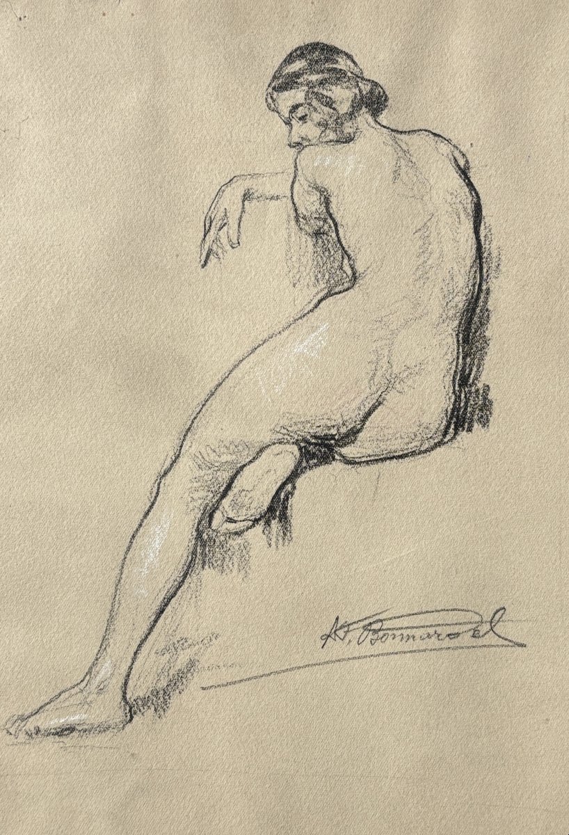 Alexandre François Bonnardel (1864–1942), Lyon School, *nude Woman From Behind*, Drawing-photo-3