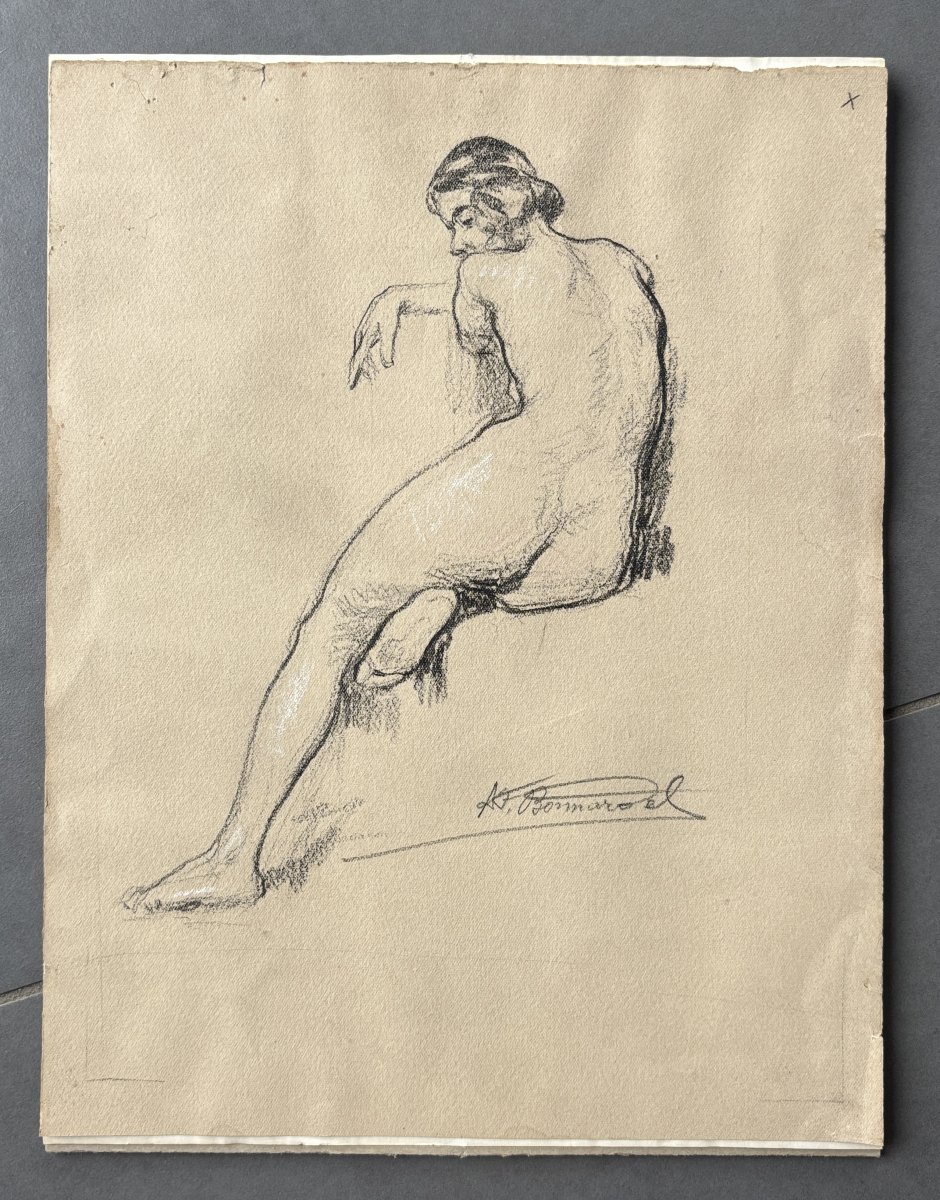 Alexandre François Bonnardel (1864–1942), Lyon School, *nude Woman From Behind*, Drawing-photo-1