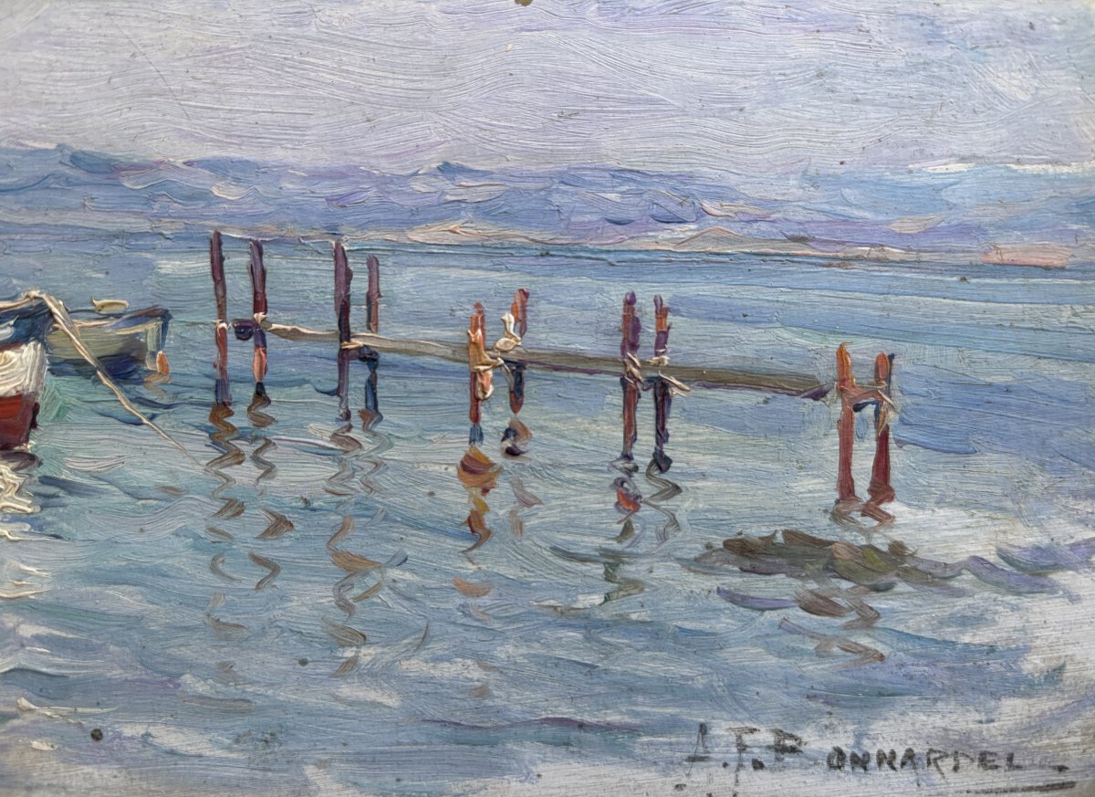 A-F Bonnardel (1864-1942), école lyonnaise, Barques au Brusc, Ile des Embiez dans le Var, huile-photo-4