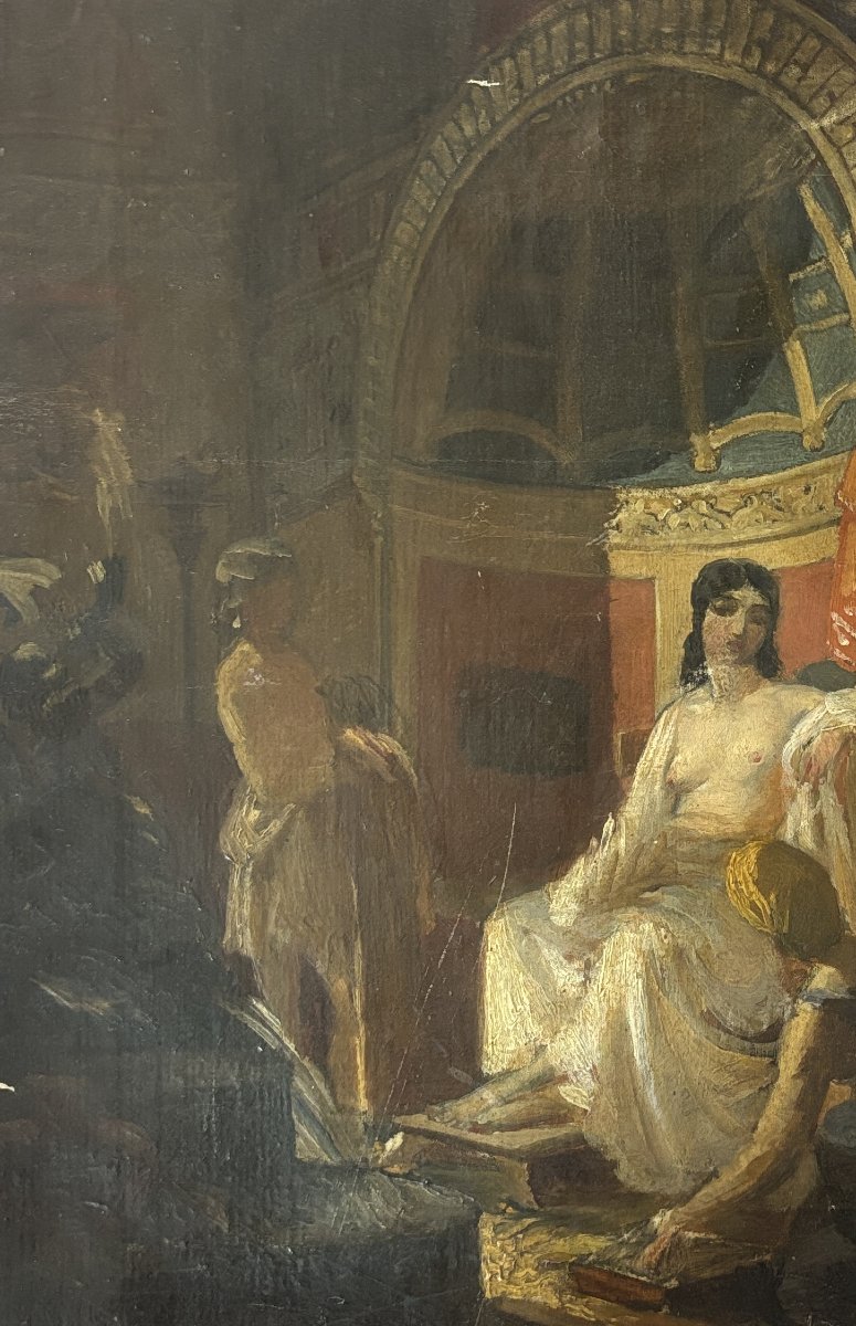 Dans le gout de Benjamin-Constant, vers 1860, Bethsabée au bain, huile sur toile sans châssis-photo-3