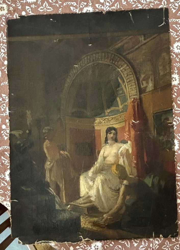 Dans le gout de Benjamin-Constant, vers 1860, Bethsabée au bain, huile sur toile sans châssis-photo-2