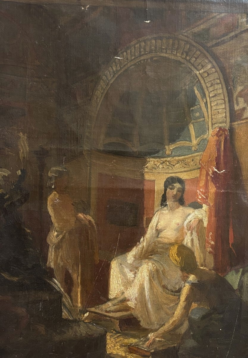 Dans le gout de Benjamin-Constant, vers 1860, Bethsabée au bain, huile sur toile sans châssis