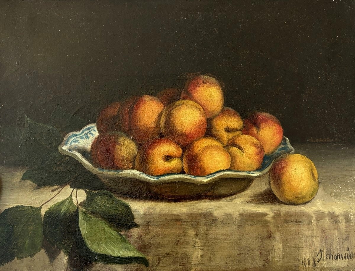 Jeanne Chauvin (fin XIXe), Nature morte aux abricots, huile, 1895