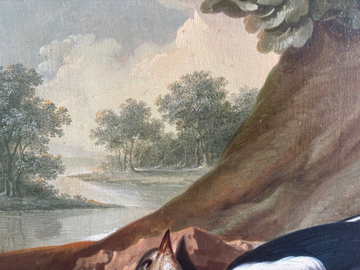 Franz Stöber (Vienne 1760- Spire1834), Nature morte aux oiseaux chassés, huile sur papier, 1785-photo-1