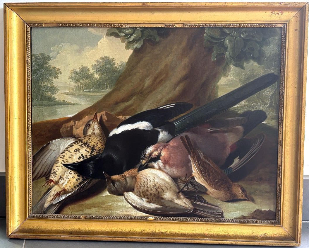 Franz Stöber (Vienne 1760- Spire1834), Nature morte aux oiseaux chassés, huile sur papier, 1785-photo-4