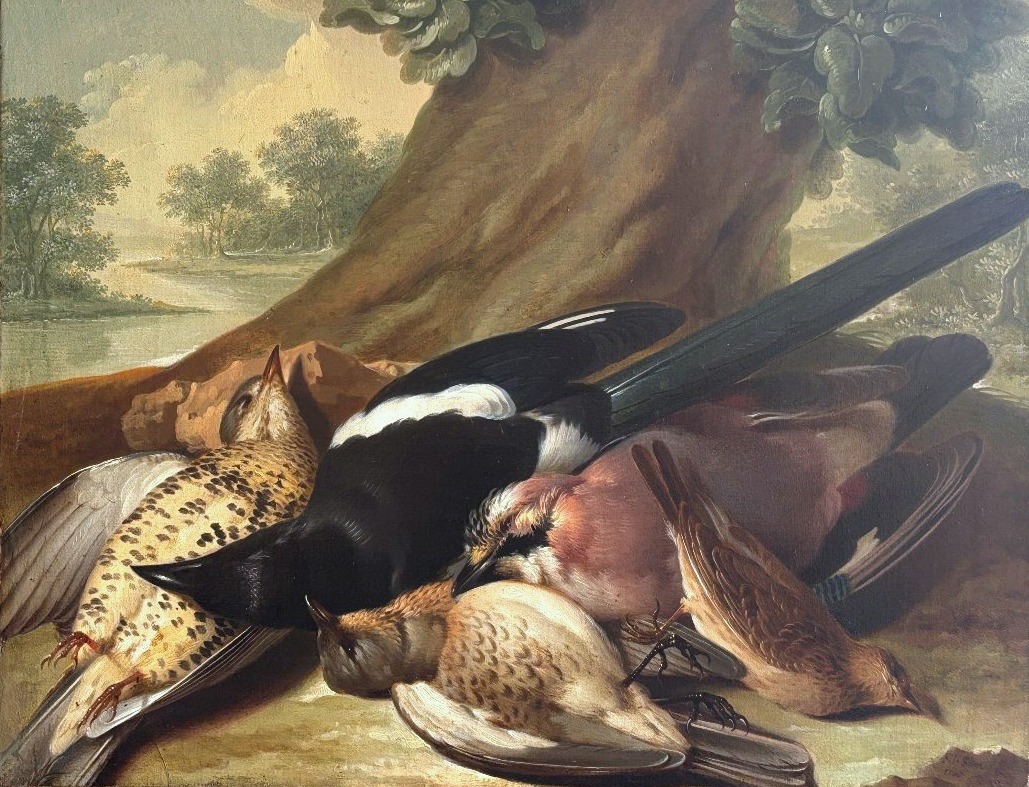 Franz Stöber (Vienne 1760- Spire1834), Nature morte aux oiseaux chassés, huile sur papier, 1785