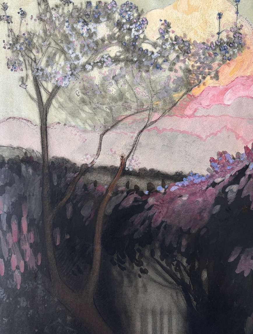 Louis Emile Blanchard dit Florane 1869-1939, Paysage à la barrière, technique mixte, dessin-photo-2