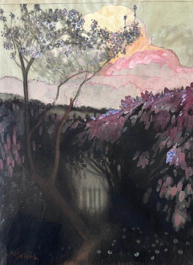 Louis Emile Blanchard dit Florane 1869-1939, Paysage à la barrière, technique mixte, dessin