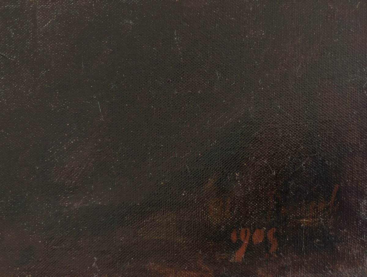 Ecole post-impressionniste, Portrait de jeune fille au ruban rouge, huile sur toile, 1905-photo-4