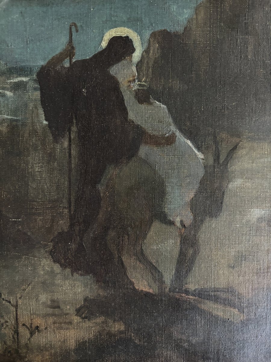 Ecole symboliste de la fin du XIXe siècle, La fuite en Egypte, Huile sur toile-photo-2