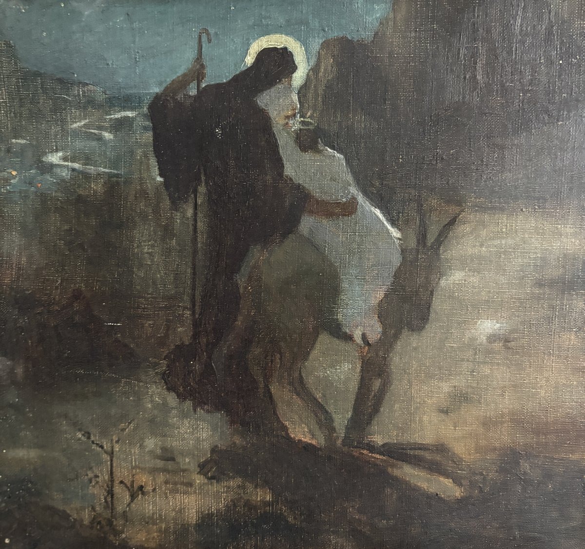 Ecole symboliste de la fin du XIXe siècle, La fuite en Egypte, Huile sur toile-photo-4