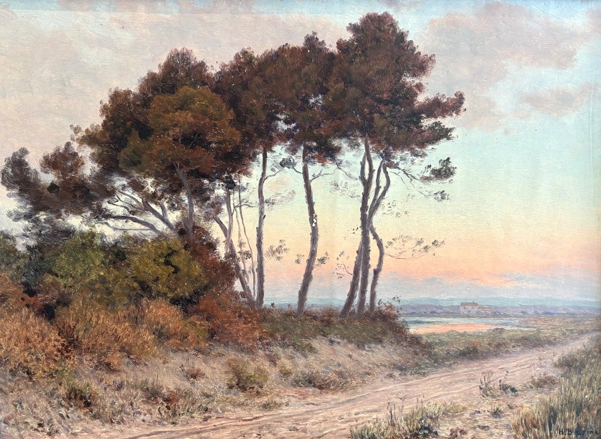 Henri Besiné (1889-1976), Le bosquet de Carnon près de Montpellier, huile 