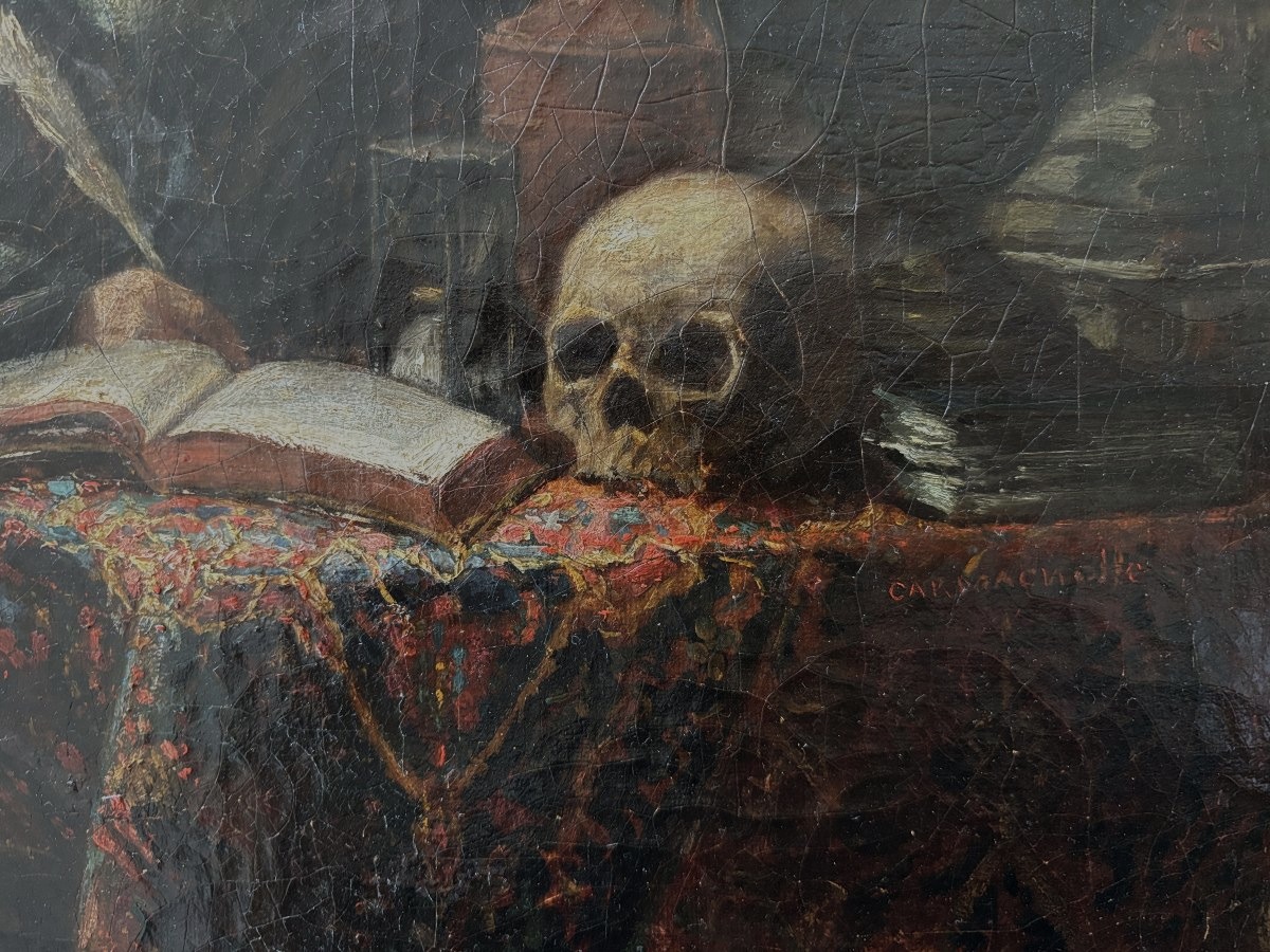Ecole française du XIXe siècle, Vanité: le Philosophe et la mort ou la Carmagnolle, huile-photo-4