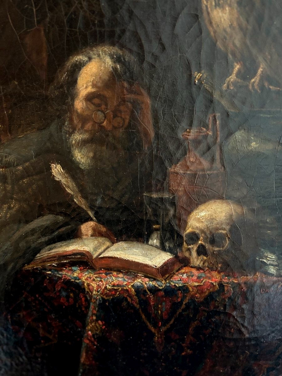 Ecole française du XIXe siècle, Vanité: le Philosophe et la mort ou la Carmagnolle, huile-photo-1