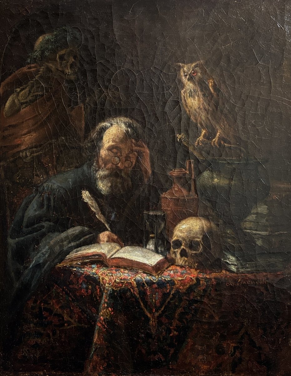 Ecole française du XIXe siècle, Vanité: le Philosophe et la mort ou la Carmagnolle, huile
