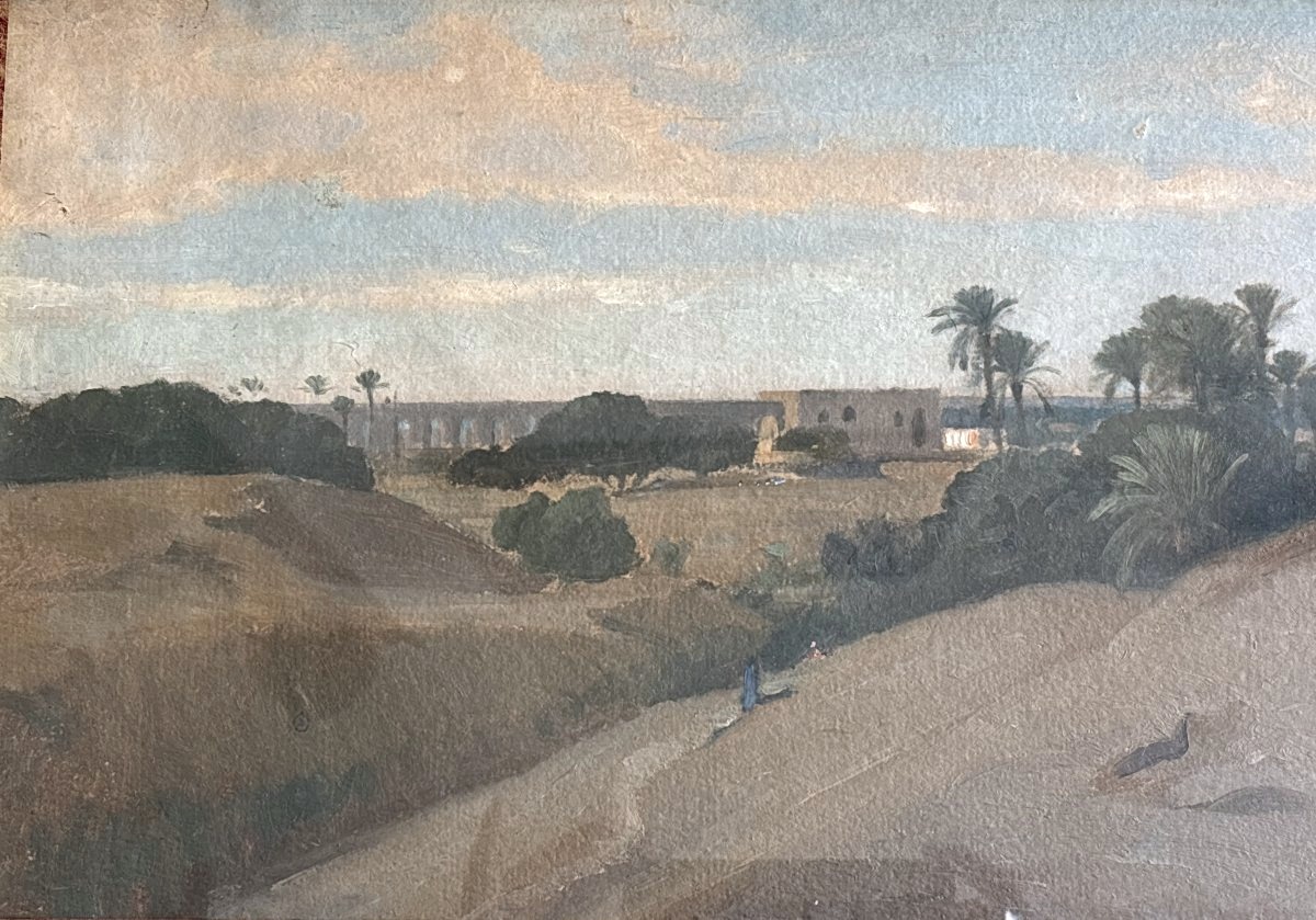 Auguste Veillon (1834-1890), Vue d'Egypte : étude, Huile sur papier-photo-2