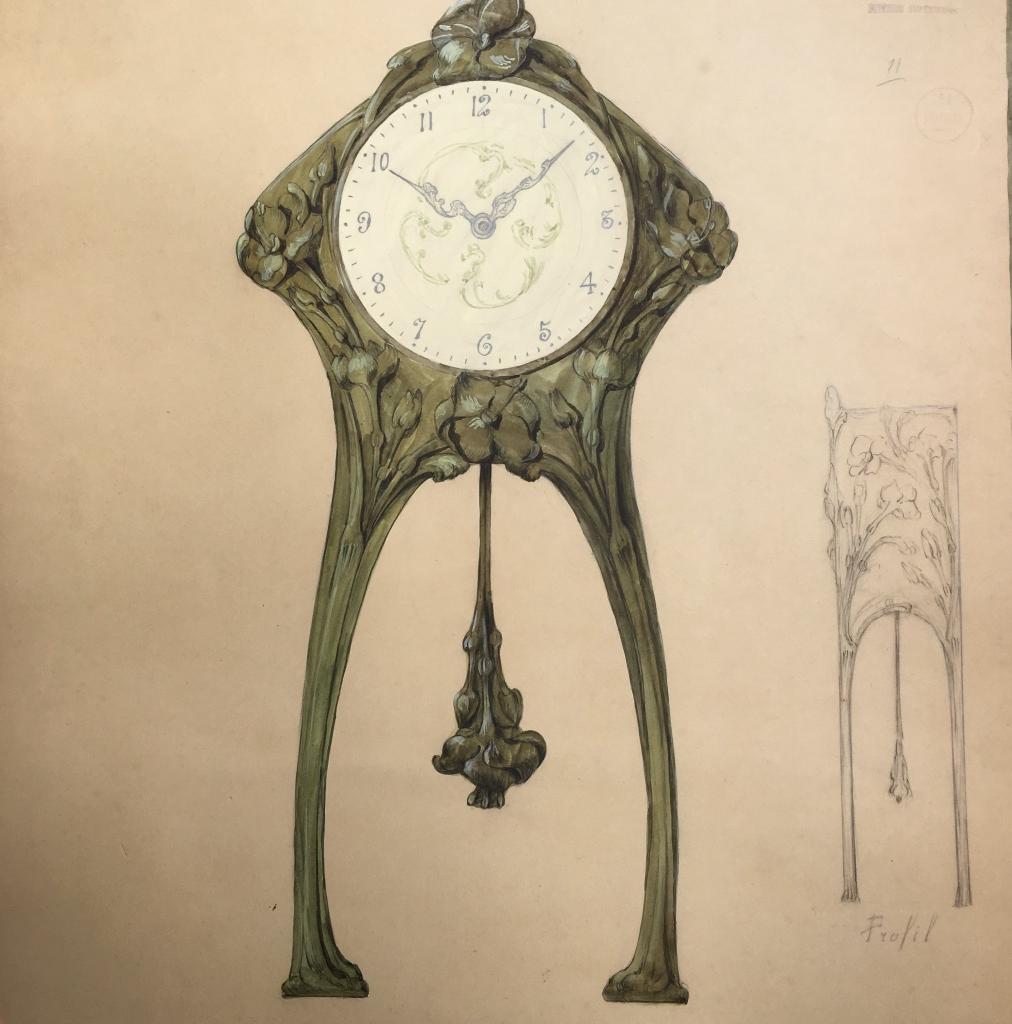 Art Nouveau Drawing, G.fincken d'Autermarche, Bronze Clock, National School Decorative Arts-photo-2