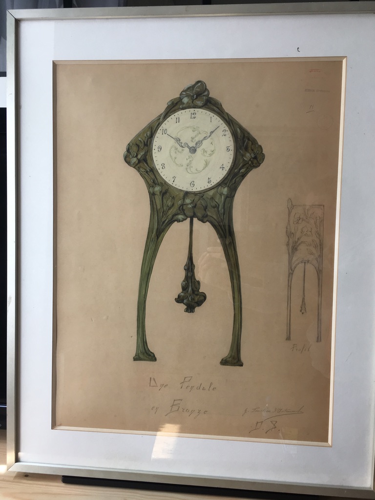 Dessin Art Nouveau, G.fincken d'Autermarche, Pendule En Bronze, Ecole Nationale Arts Décoratifs-photo-1