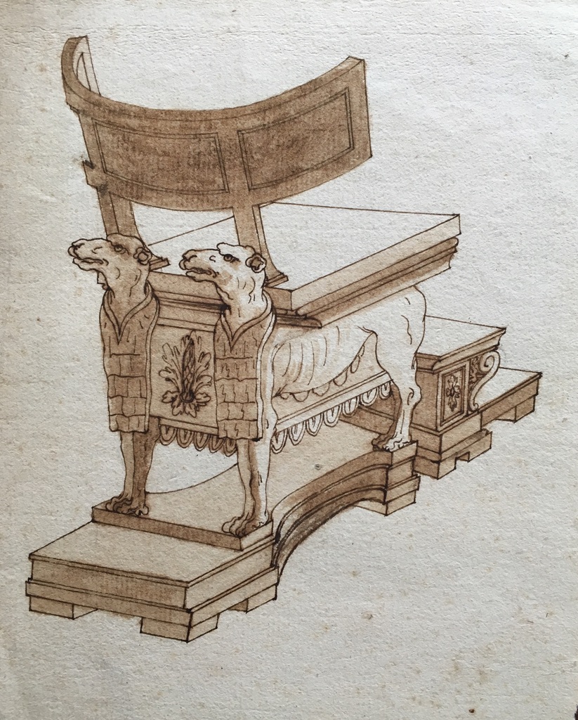 French Or Italian 18th Century School, Curule Headquarters Study With Dog Heads, Drawing