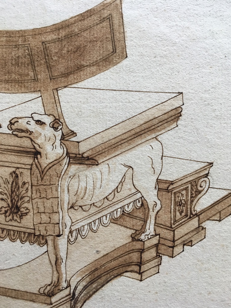 French Or Italian 18th Century School, Curule Headquarters Study With Dog Heads, Drawing-photo-3