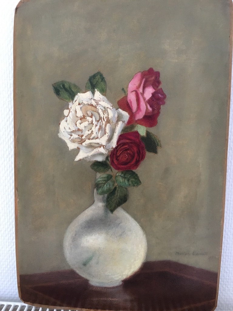 Charles Lacoste (floirac 1870-paris 1959), Bouquet Of Roses In A Transparent Vase, Oil-photo-1