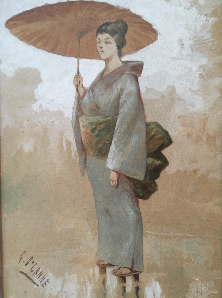 Georges Saint-lanne (xixe), La Japonaise, Dessin à La Gouache Et à l'Aquarelle-photo-2