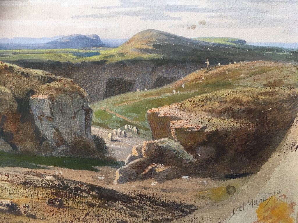 Del Mahudia (ecole Du XIXe Siècle), Paysage Au Berger Italien Dans Les Environs De Rome,gouache-photo-3