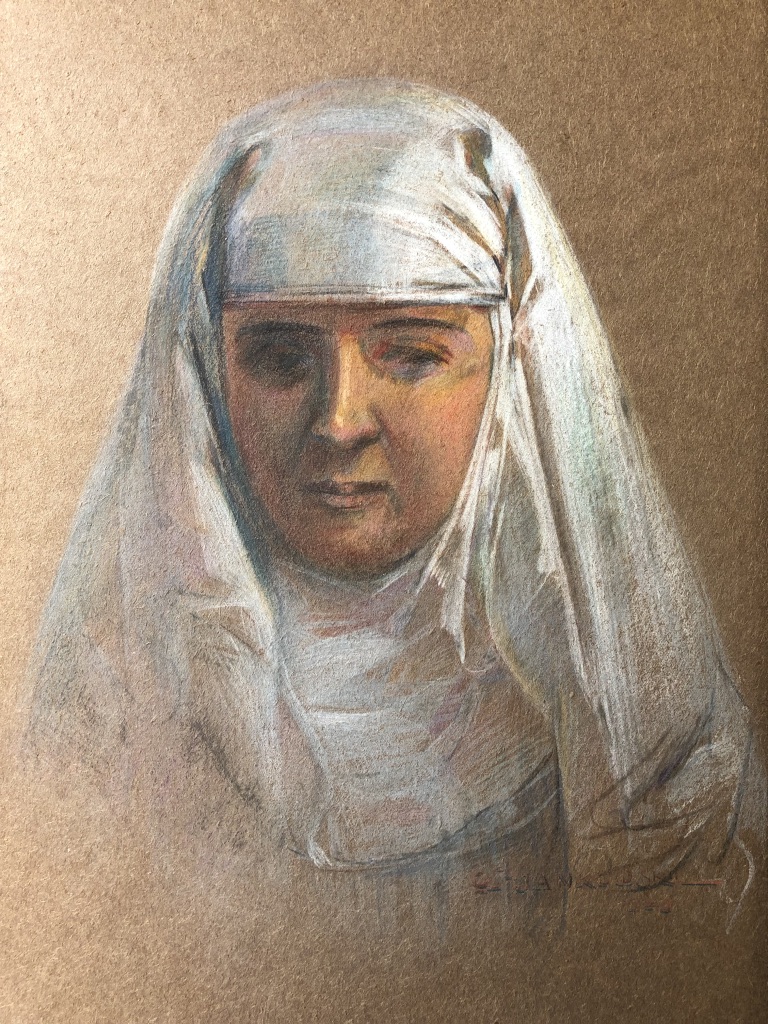 Czeslaw Borys Jankowski (1862-1941), Portrait Of Woman, Religious? Pastel Drawing