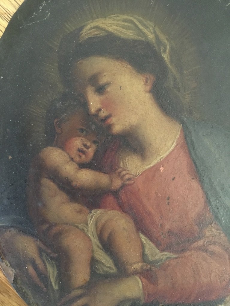 Italian School Of The Eighteenth Century, Entourage Of S. Conca, Virgin And Child, Oil On Copper-photo-3