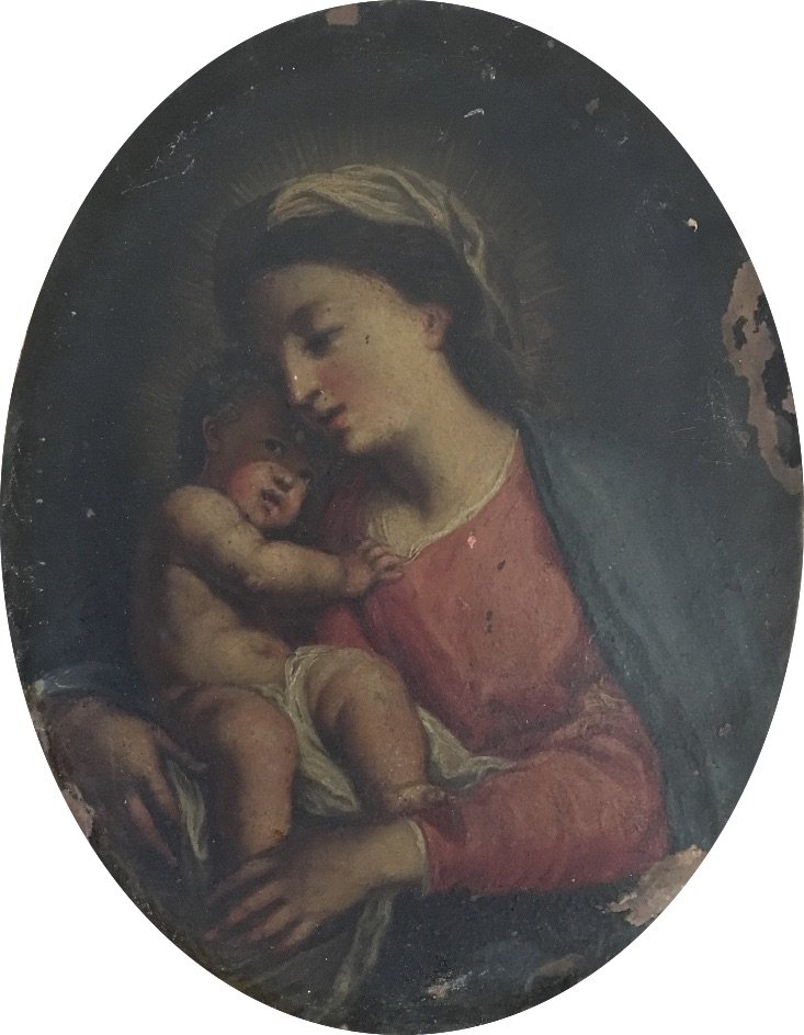 Italian School Of The Eighteenth Century, Entourage Of S. Conca, Virgin And Child, Oil On Copper