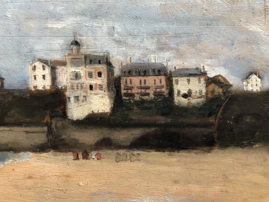 French School Around 1910, Seaside: Beach In Normandy? Oil On Panel-photo-1