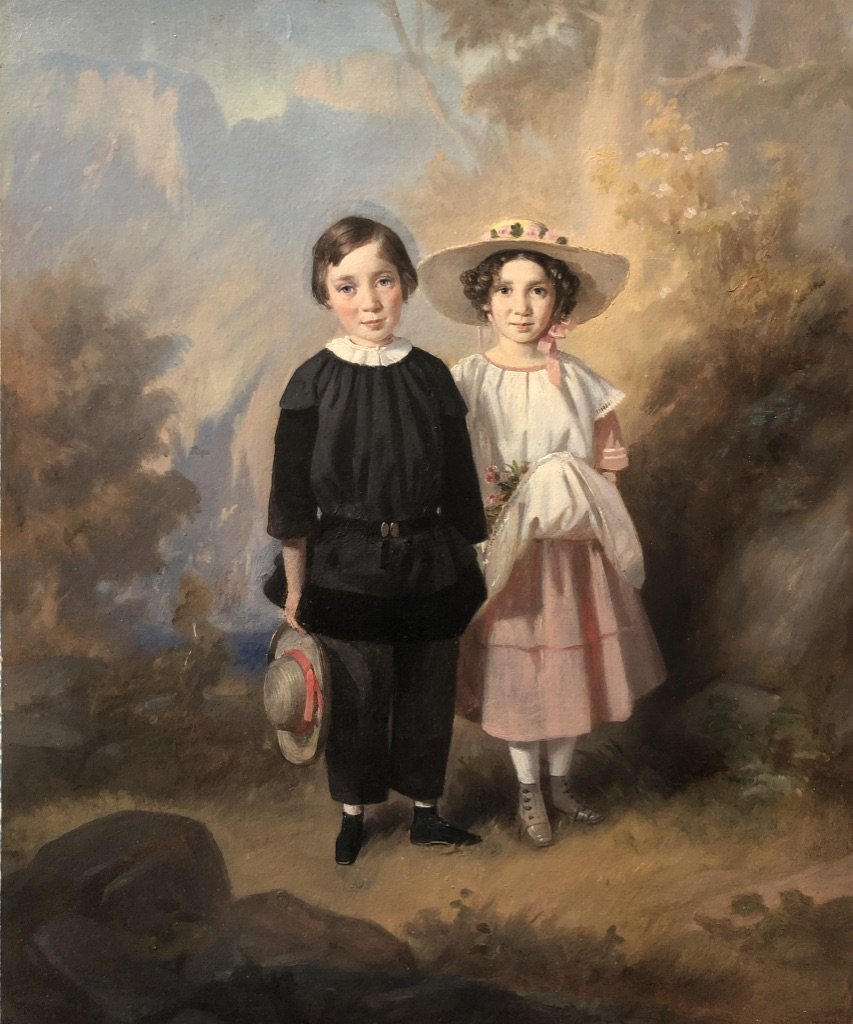 Ecole Française Ou Suisse Vers 1830, Portrait d'Enfants: Jenny Et Louis Fatio, Huile Sur Papier-photo-2