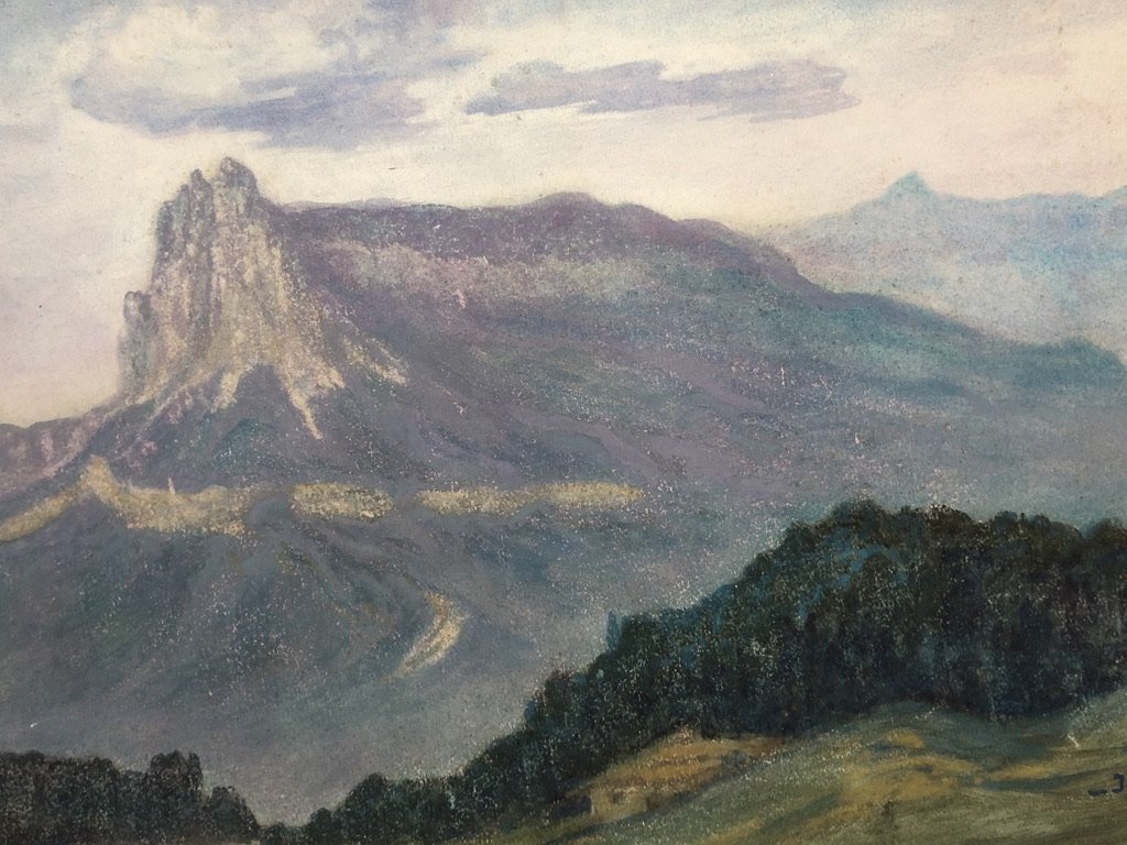 Sigismond Jeanès (1863-1952), Paysage Des Dolomites, Montagne Italie, Gouache/papier Symbolisme-photo-2