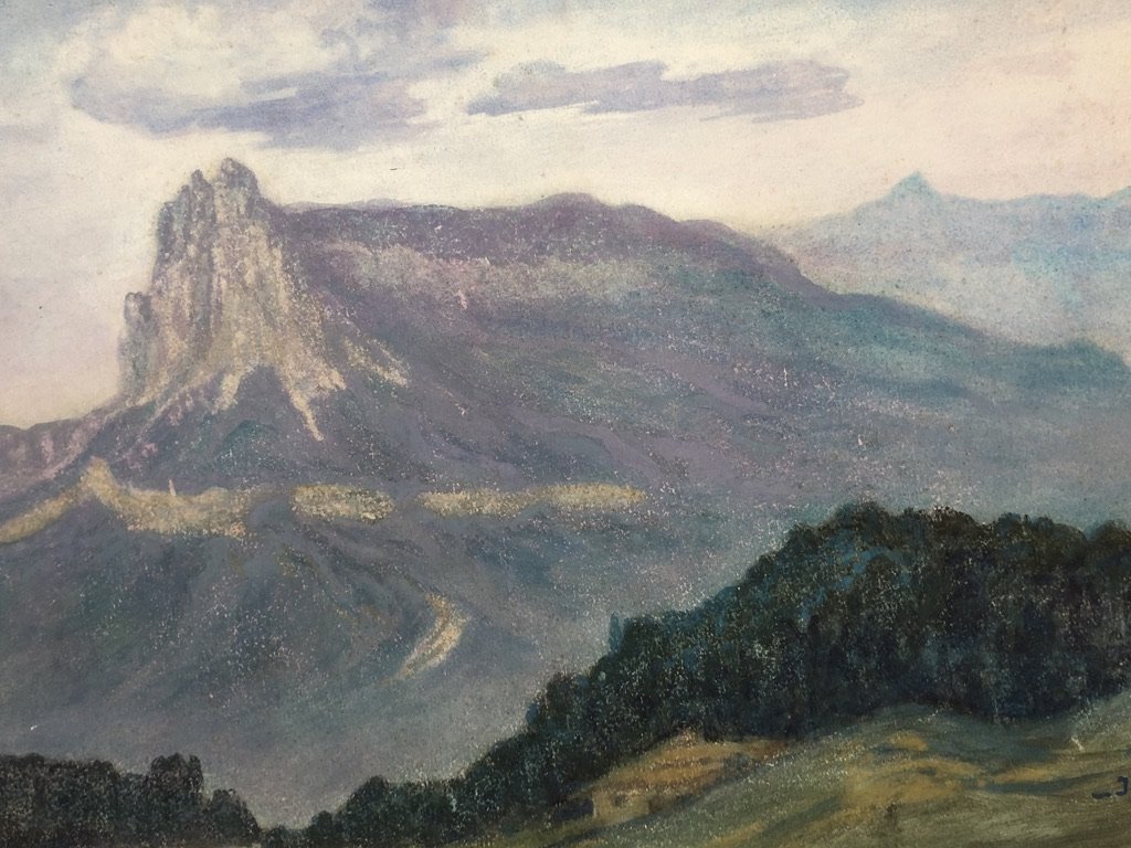 Sigismond Jeanès (1863-1952), Paysage Des Dolomites, Montagne Italie, Gouache/papier Symbolisme-photo-1