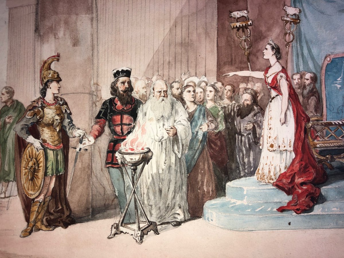 Charles Wilkinson (english 1830-1925), The Empress And Her Subjects Before The Oracle, Watercolor-photo-2