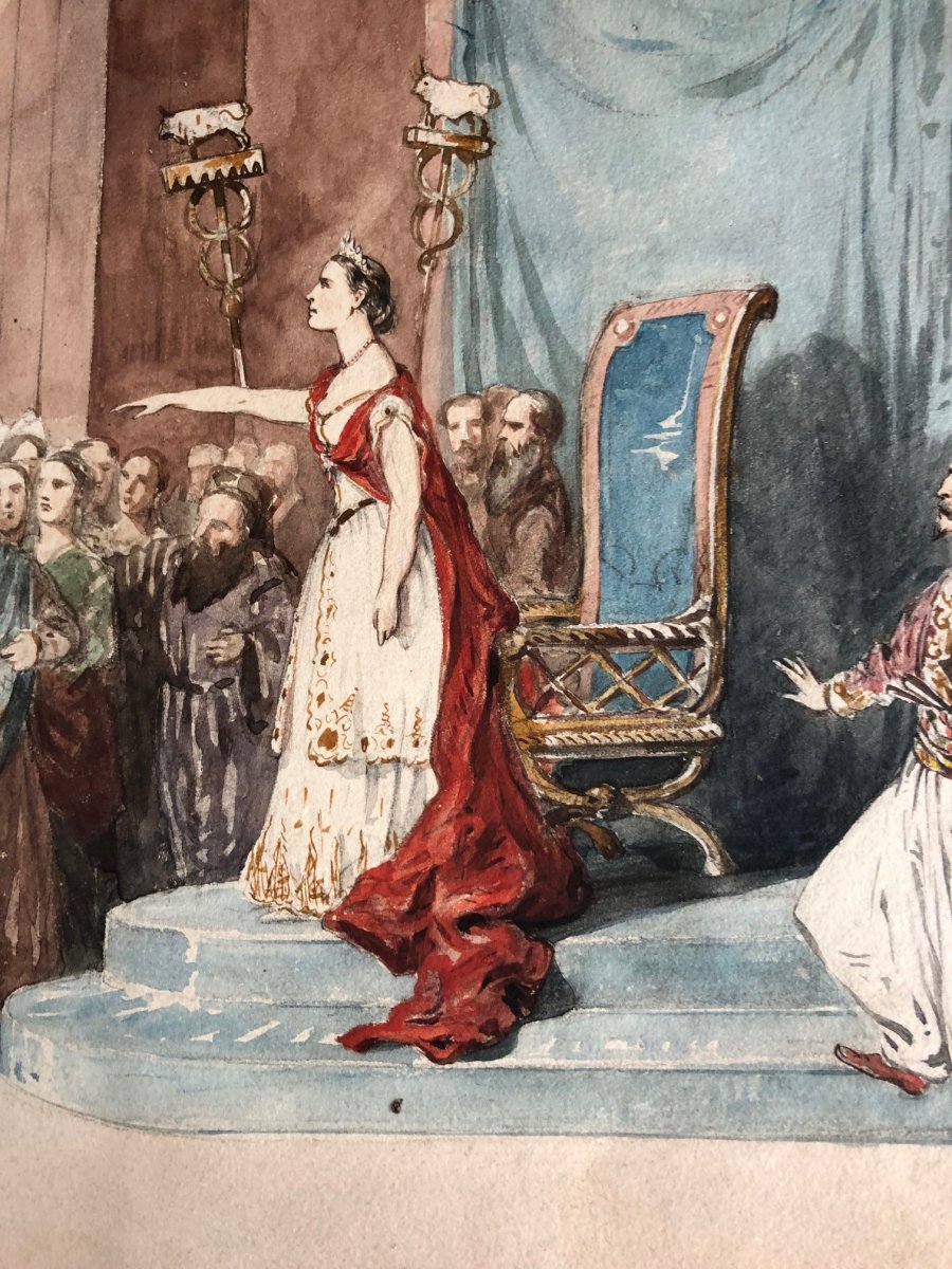 Charles Wilkinson (english 1830-1925), The Empress And Her Subjects Before The Oracle, Watercolor-photo-3