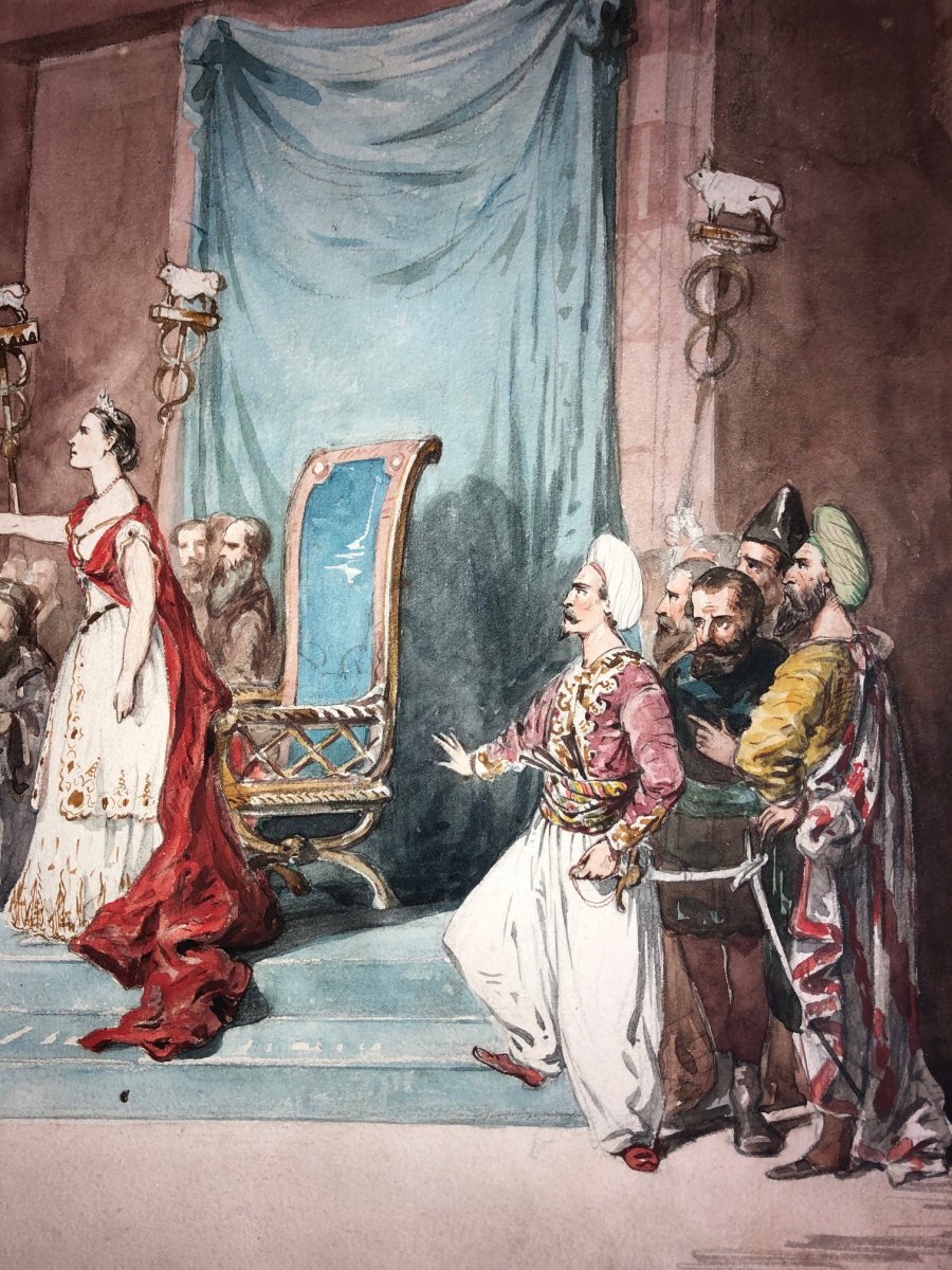 Charles Wilkinson (english 1830-1925), The Empress And Her Subjects Before The Oracle, Watercolor-photo-4