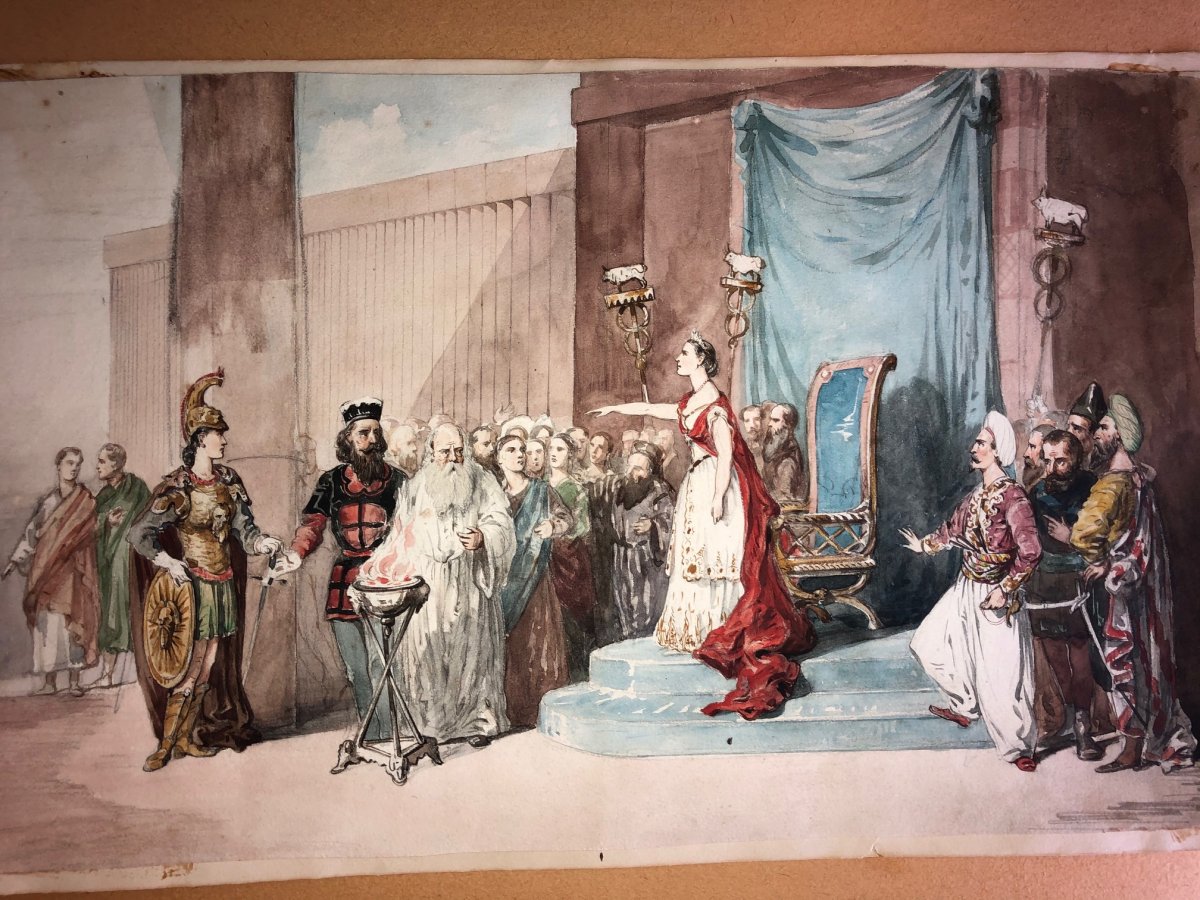 Charles Wilkinson (english 1830-1925), The Empress And Her Subjects Before The Oracle, Watercolor-photo-1