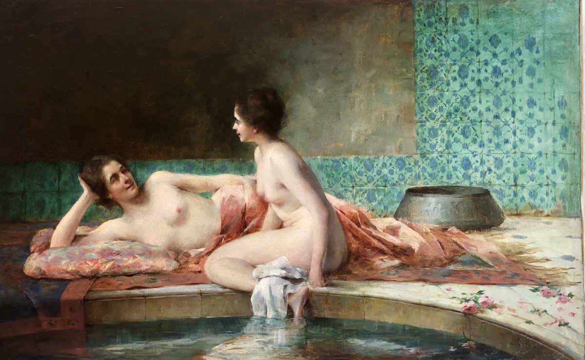 Serkis Diranian (1854-1938), The Bath Or Women In The Hammam, Oil, Armenia, Turkey-photo-2