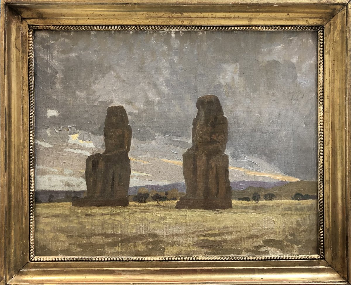 Henri Rapin (attr.à) (1873-1939), Les Colosses De Memnon, Paysage d'Egypte, Huile Sur Toile