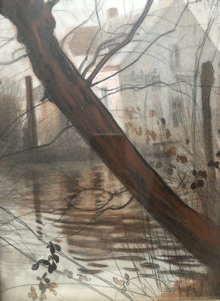 Louis Blanchard Dit Florane (1869-1939), Maison En Bord De Rivière, Montluçon?, Gouache