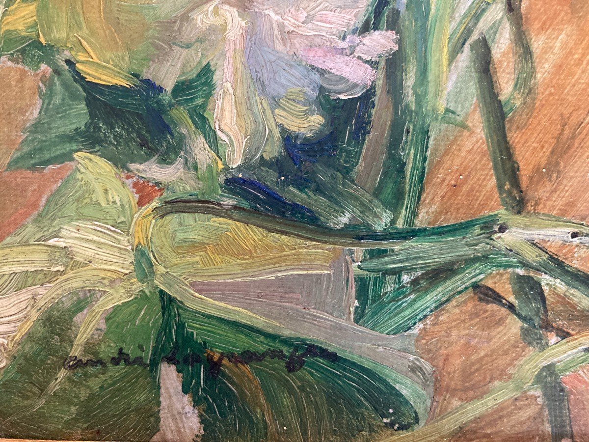 André Lagrange (1889-1958), Les Géraniums, Fleurs, Huile Sur Carton-photo-3