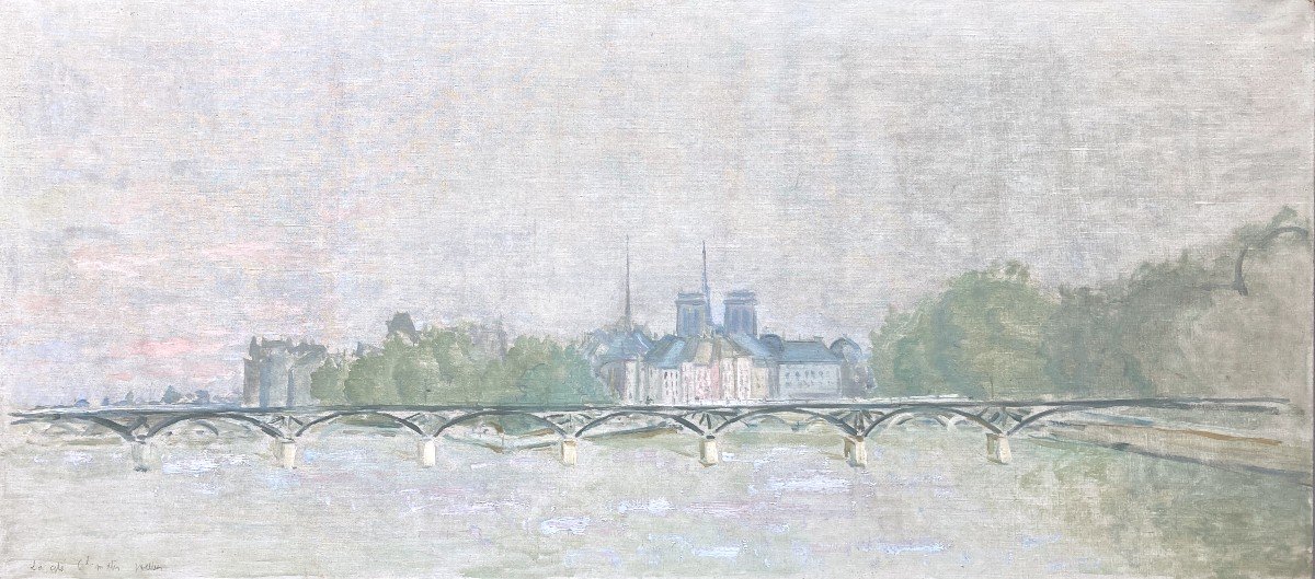 Jean Helleu (1894-1985) Attributed To, View Of The Island Of The City And Notre-dame De Paris, Oil