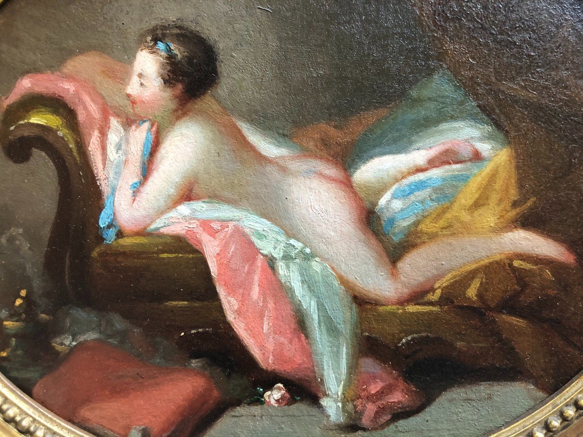 Ecole Française Du XIXe, d'Après François Boucher, Nu De Femme : Odalisque, Huile-photo-3