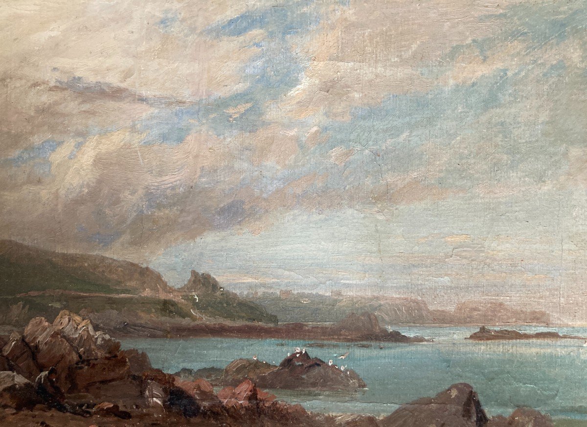 James Danby(1816-1875) (attr.à), Bord De Mer, Près De Tynemouth, Angleterre, Huile Sur Papier-photo-3