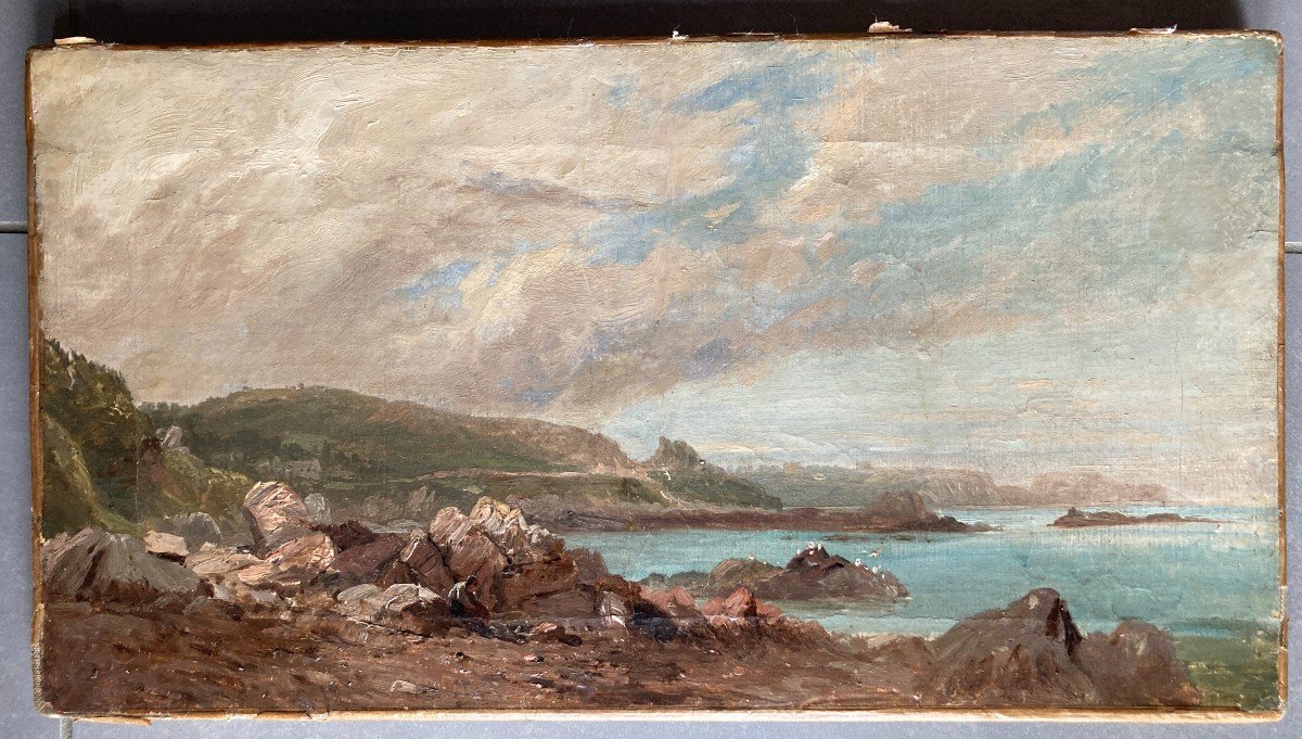 James Danby(1816-1875) (attr.à), Bord De Mer, Près De Tynemouth, Angleterre, Huile Sur Papier-photo-1