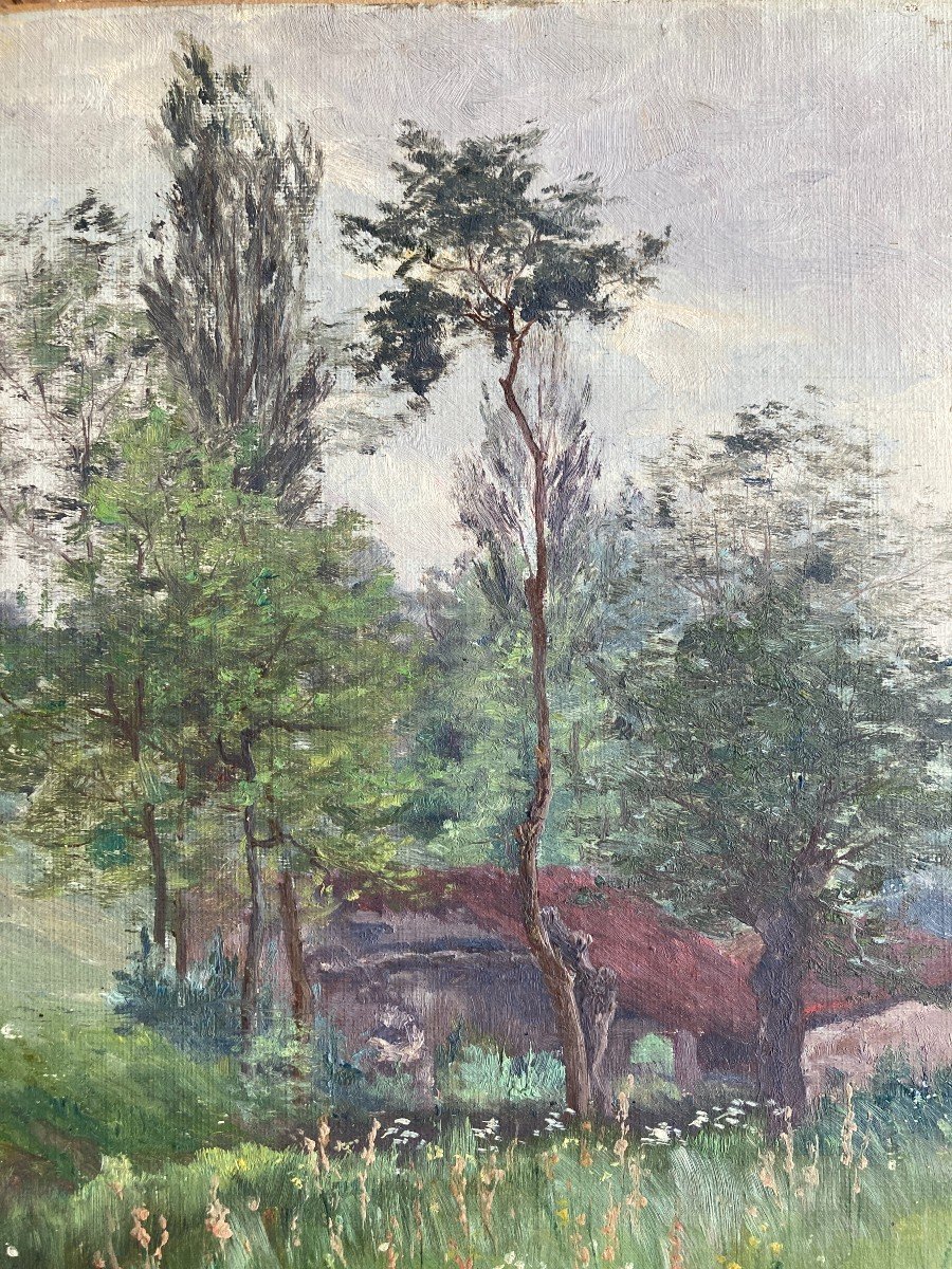 Léon Marie Benoit (1865-1917), Cabane Dans Un Paysage Forestier, Huile Sur Toile Marouflée-photo-3