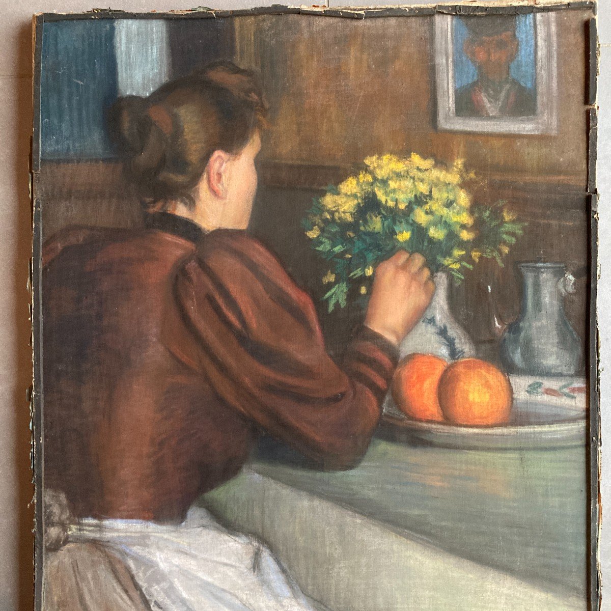 Léon Fauche (briey 1868 - Paris 1950), Femme Dans Un Intérieur, Pastel Sur Toile, Circa 1906-photo-4