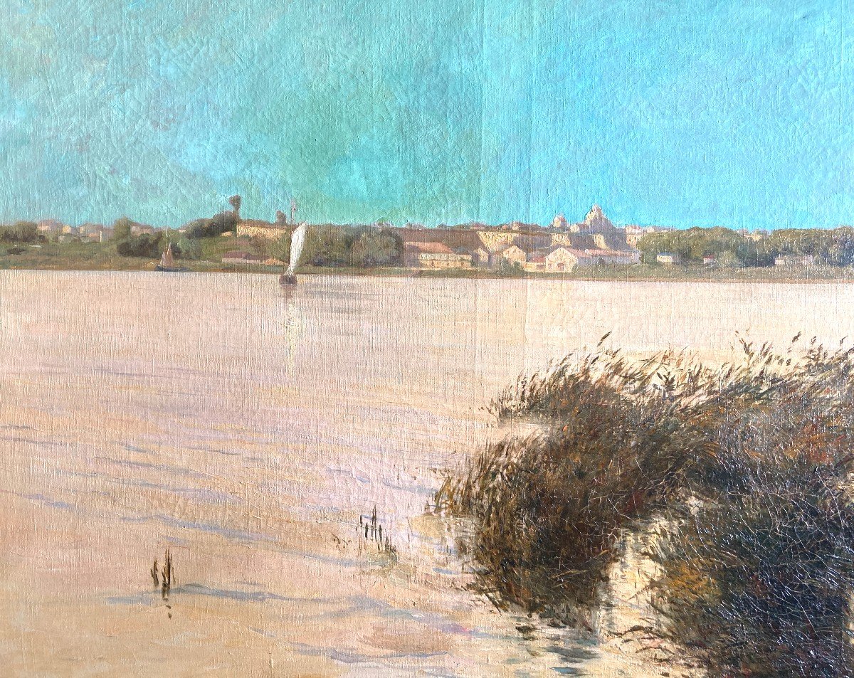 French School From The Beginning Of The 20th Century, Landscape On The Edge Of The Loire, Oil On Canvas-photo-3