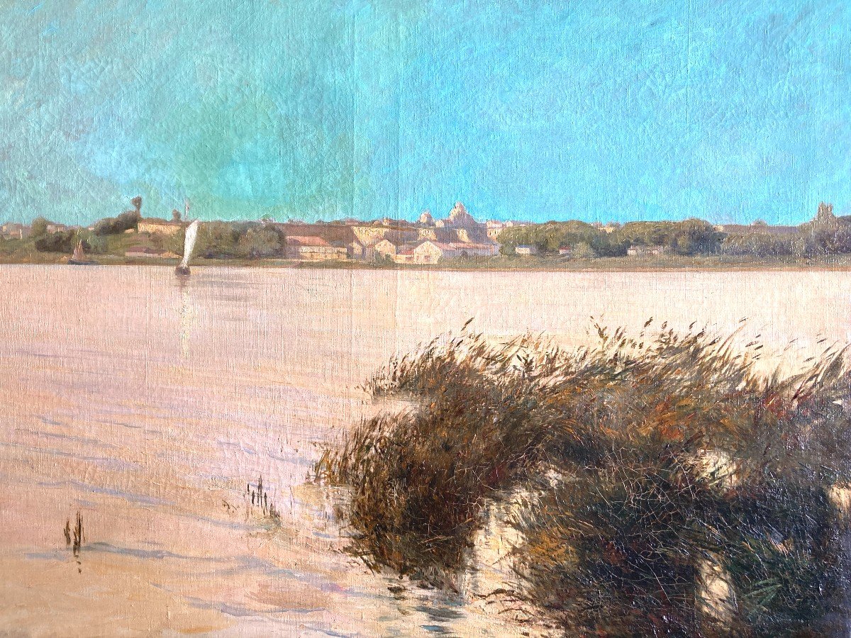 French School From The Beginning Of The 20th Century, Landscape On The Edge Of The Loire, Oil On Canvas-photo-4